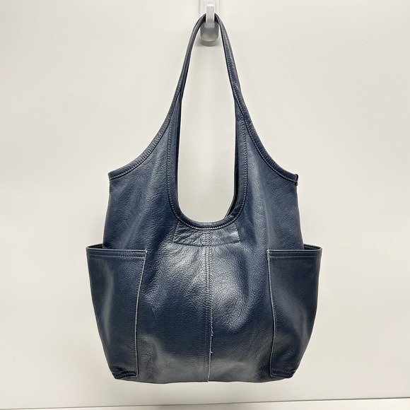 Rough and Tumble Leather Hobo Slouch Tote Bag Blue Pockets Made in Maine - Picture 2 of 16